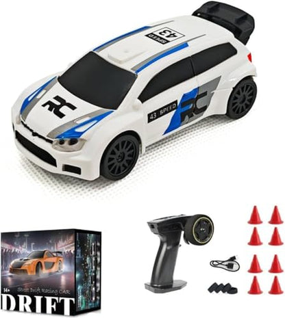 Aetheria 1/43 RC Drift Racing Car, 4WD Fully Proportional Mini Electric Race Vehicle with LED Lights Remote Control High Speed Car for Adult Outdoor - Ready to Run (White Blue) - color: White Blue