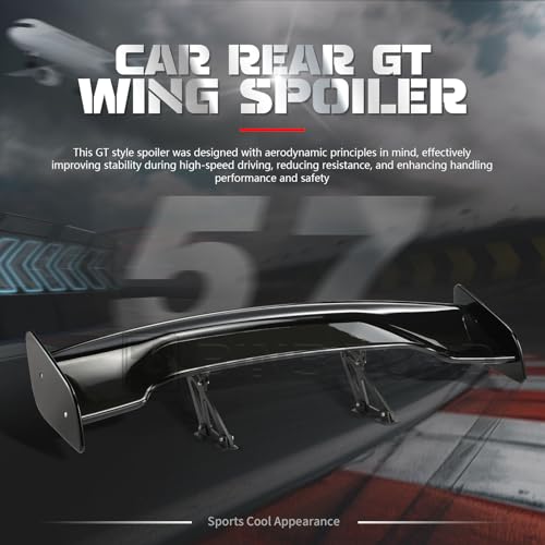 57" Car Rear GT Wing Spoiler, ABS & Aluminum Alloy Universal Rear Spoiler with Adjustable Bracket, Black - style: Glossy Black