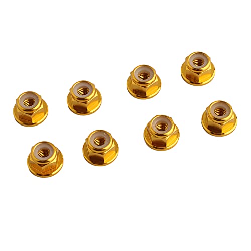 8PCS Flange M4 Lock Nuts Serrated Nylon Self-Tightening Aluminum M4 Wheel Hardware for Axial HPI TLR ECX Model RC Car Vehicles Upgraded Replacement Parts (Gold) - color: Gold