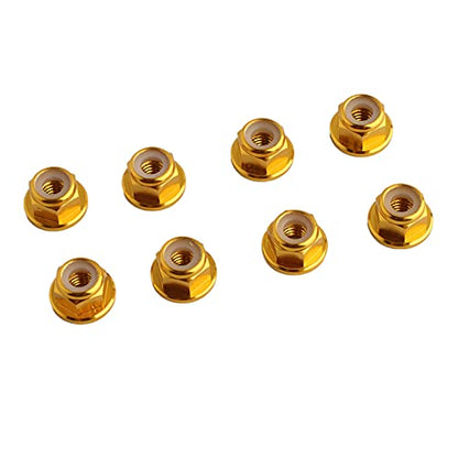 8PCS Flange M4 Lock Nuts Serrated Nylon Self-Tightening Aluminum M4 Wheel Hardware for Axial HPI TLR ECX Model RC Car Vehicles Upgraded Replacement Parts (Gold) - color: Gold