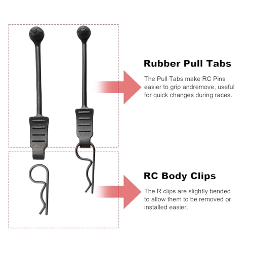 RC Body Clips with Pull Tabs for Traxass TRX4 Arrma Axial SCX10 Redcat HSP Himoto 1/8 1/10 RC Car Shell, 20-Pack (Black)