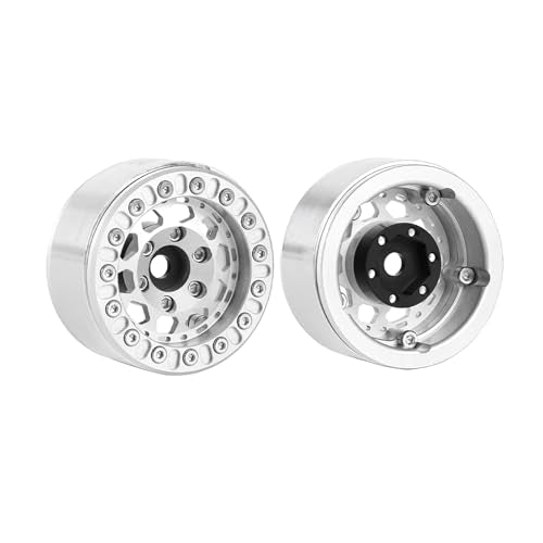 4PCS 1.55 Inch Aluminum Alloy Metal 10Holes Beadlock Wheel Rim Hubs Replacement Accessory for Tamiya AX90069 D90 TF2 CC01 CC02 1/10 RC Crawler Car Upgrade Parts(B-Silver) - color: B-Silver