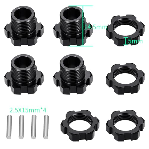 4 Pack MORFUM Aluminum RC Wheel Hex Hubs Adapter and Nuts (Splined) Extended Wheel Hub Drive Combiner Compatible with 1/7 Arrma Felony 6S RC Crawler Car Upgrades