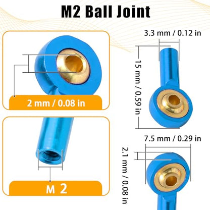 10PCS M2 Tie Rod End Ball Joint Aluminum Ball Head Holder 2mm Steering Linkage Head Joint 15mm Upgrade Parts Compatible with HSP Tamiya Mini 4WD RC Car Truck Crawler/Boat/Airplane Models - color: Blue