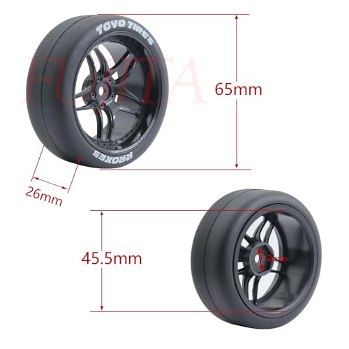 fujita 1/10 RC Rally Racing Drift Tires and Hard Plastic Wheels 65mm OD for Tamiya XV01 XV02 TT02 PTG HSP HPI RGT Kyosho FAZER MK2 PTG (Black) - color: Black