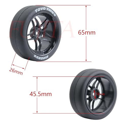 fujita 1/10 RC Rally Racing Drift Tires and Hard Plastic Wheels 65mm OD for Tamiya XV01 XV02 TT02 PTG HSP HPI RGT Kyosho FAZER MK2 PTG (Black) - color: Black