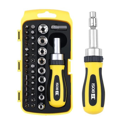BOSI TOOLS Ratchet Screwdriver Set 41 Pieces Socket Set Magnetic Screwdriver Bit Set with Ratchet Handles & Storage Box Household Repair Kit for Bike Electronic Projects | Socket Set, Magnetic Screwdriver Bit Set, Household Repair Kit for Bike/Electronic