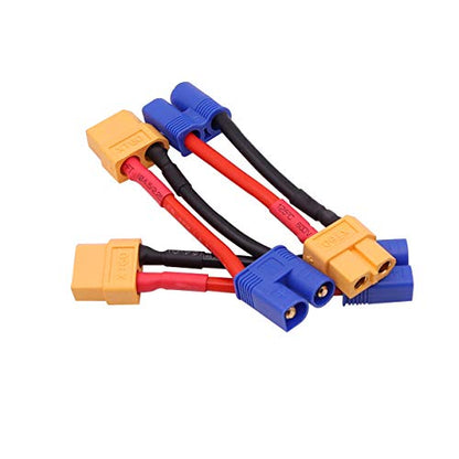3PCS Male EC3 Plug to Female XT60 Plug Connector Adapter Cable Compatible with RC Car Truck Boat Airplane Lipo Battery ESC Charger(14awg 5cm)