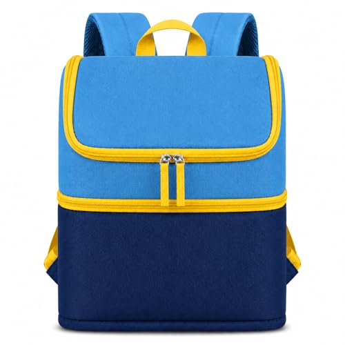 Carrying Case Backpack for Toniebox 1 & 2, 2-Layer, Holds 25+ Figures | Padded 210D lining and 8mm shock absorption fits headphones and charging dock 600D water-resistant polyester easy wipe-clean - color: Sky/Navy Blue