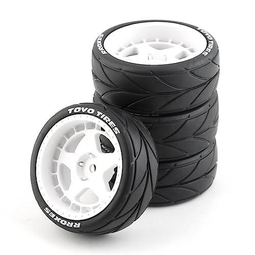 1/10 RC On Road Tires 12mm Hex Plastic Wheels Rims and Rubber Street Tyres for 1:10 Rally Racing Drift Touring CarTamiya XV01 XV02 TA06 TT01 TT02 PTG2 144001 A959 HPI KYOSHO 4PCS (White B) - color: White B