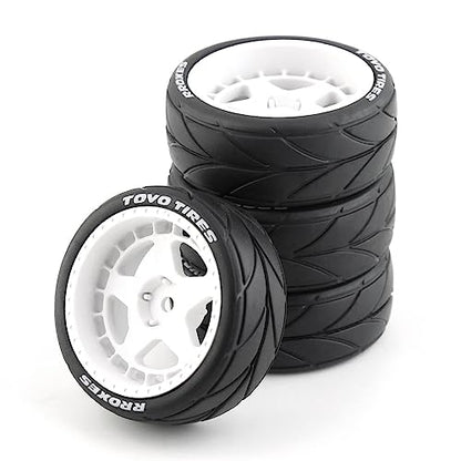 1/10 RC On Road Tires 12mm Hex Plastic Wheels Rims and Rubber Street Tyres for 1:10 Rally Racing Drift Touring CarTamiya XV01 XV02 TA06 TT01 TT02 PTG2 144001 A959 HPI KYOSHO 4PCS (White B) - color: White B