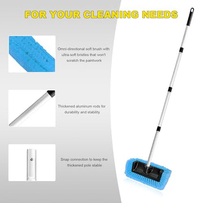 62.7" Car Wash Brush with Long Handle, Scratch-Free Washing Brushes with Five-Sided Soft Bristles, Adjustable Cleaning Brush Wash Mop Kit for RV Truck SUV House Siding (Blue)