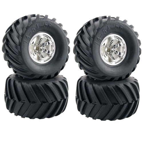 4PCS Wheel and 135mm Rubber Tire Set, Parts for 1/10 RC Monster Truck HIMOTO HSP HPI Tamiya Kyosho (Silver) - color: Silver