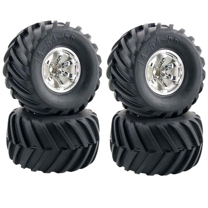 4PCS Wheel and 135mm Rubber Tire Set, Parts for 1/10 RC Monster Truck HIMOTO HSP HPI Tamiya Kyosho (Silver) - color: Silver