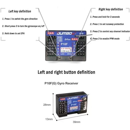 Dumborc 2.4Ghz Remote Receiver 10 Channel 2PCS P10FG RC Car Receiver for Dumbo rc DDF-350 Transmitter
