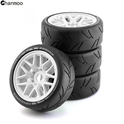 1/8 RC On Road Car Tires and Wheels Rims 17mm Hex 103mm Rubber Rally Tyres for 1:8 Scale RC On-Road Racing Car HPI WR8 HSP Hobao ARRMA Redcat Losi Kyosho VRX RC Rally Drift Car 4PCS (White) - color: White