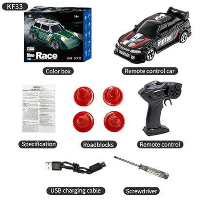 KF33 1:64 Scale Mini Drift RC Car with Full Proportional RTR 2.4GHZ Remote Control for Desktop Racing (Black) - color: Black1