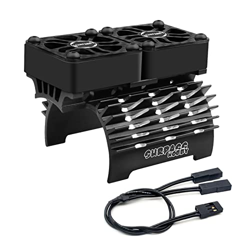 Hobby Twin RC Car Motor Cooling Fans - Metal Cover Heatsink Fit for 1/8 1/7 RC Car 40mm 42mm Brushless Motors - color: Black With Heatsink For 40/42mm Motor