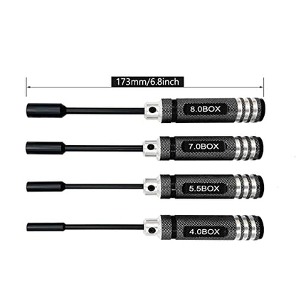 4Pcs Nut Driver Set RC Tool Set Hex Nut Driver for RC Vehicle RC Helicopters FPV Drones Cameras Appliances Repair 4mm 5.5mm 8mm 7mm Nut Driver (black) - color: Black