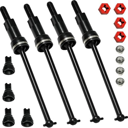 Hardened Steel CVD Driveshaft Front Rear with Hexs, Nuts, Drive Center Cup, Drivershaft Dogbone CVD Compatible with ARRMA 1/18 Mojave Granite GROM ARA2102, Replace #ARA311198 (Black,Red) - color: Black-red