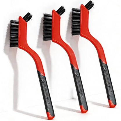 Craedli 3PCS Nylon Brushes for Cleaning, Non-Scratch Small Crevice Cleaning Brushes with Ergonomic Handle for Tight Spaces, Universal Car Detailing Brush Set for Cleaning Dust in Holes (Red) - color: Red