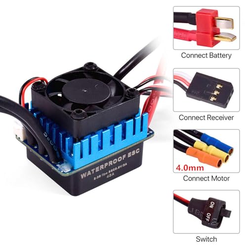 RC 45A Waterproof ESC with Sensorless Brushless Motor Compatible for WLtoys 144010 124016 124019 1/12 RC Car