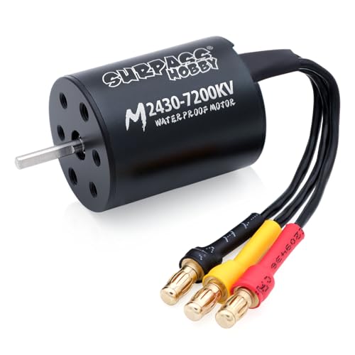 SurpassHobby 2430 7200KV Brushless Motor 2mm Shaft High Speed Waterproof Motor and for 1/16 1/18 Remote Control Cars Trucks Off-Road Vehicle - size: 7200kv, style: 2430 Motor