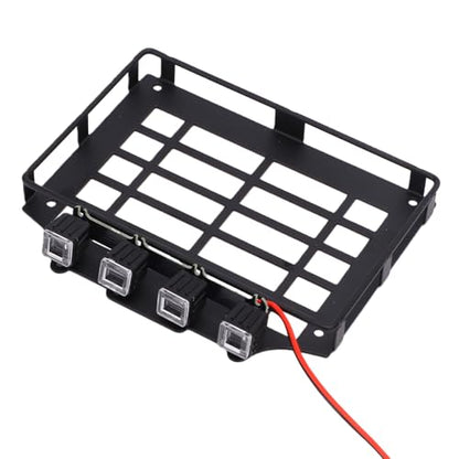 SUNGOOYUE Scale Rc Roof Rack, Vehicle Scale Accessories Rack with Prewired 4 Lights Protective Grilles for Mjx H12Y 112 Offroad Rc Crawler Roof, Cross Bars Metal Car