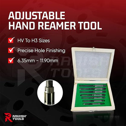 Adjustable Hand Reamer Tool HV-H3 for Metal & Wood Repairs, 1/4" to 15/32" | Expandable Carbon Steel Blade Design, 6.35-11.90mm Capacity, Precise Hole Finish, Bore Sizing Tool, Repair Workshop Use - size: HV to H3 - 7Pcs