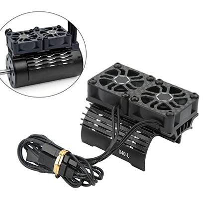 RC Motor Heatsink Cover, RC Motor Fan Cooling Heatsink 8.4V 36mm 263mm Extension Cable Dual Cooling Fans for Replacement (Black)
