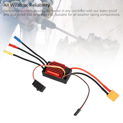 Brushless ESC, Water Proof 35A RC Speed Controller, Brushless Motor Controller with Programming Port Adjustable Braking Built in BEC for 1/18 Scale RC Cars Buggies Off Road On Road