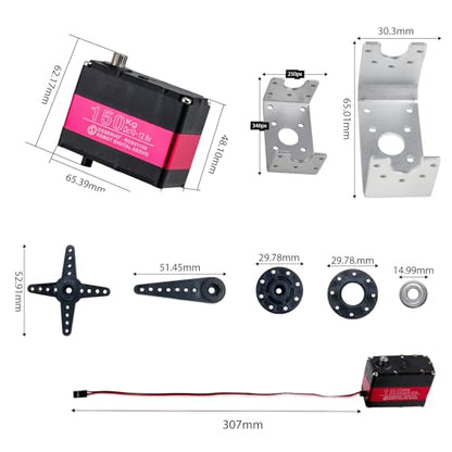 RDS51150 Digital Servo Motor, 150kg High Torque, Metal Gear, Dual Shaft, 12V DC, IP66 Waterproof, with U Bracket for RC Cars, Robotics (270 Degree) - style: 270 Degree