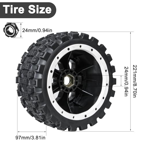 LRFHL 1/5 RC Monster Truck Tires 4PCS, White | 24mm Hex Wheels MX43 RC Tires for Traxxas 1/5 X-MAXX 8S Arrma 1/5 Kraton 8S 1/5 Outcast 8S - color: White
