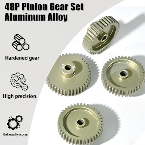 4Pcs 48P Aluminum Alloy Pinion Gear Set 3.175mm 38T 39T 40T 41T Motor Pinion Gear W M4 Screw and Hex Key, Fit 3.175mm (1/8-Inch) Shaft, for Arrma HPI Kyosho Losi Axial Traxxas Tamiya 1/10 RC Car - size: 48P-P-3.175mm-38-41T
