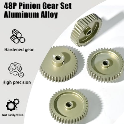 4Pcs 48P Aluminum Alloy Pinion Gear Set 3.175mm 38T 39T 40T 41T Motor Pinion Gear W M4 Screw and Hex Key, Fit 3.175mm (1/8-Inch) Shaft, for Arrma HPI Kyosho Losi Axial Traxxas Tamiya 1/10 RC Car - size: 48P-P-3.175mm-38-41T