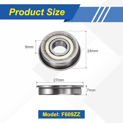 uxcell 5Pcs F609ZZ Flanged Ball Bearings, 9 x 24 x 7mm Double Shielded Chrome Steel Deep Groove Bearing, ABEC5 - size: F609ZZ 9 x 24 x 7mm