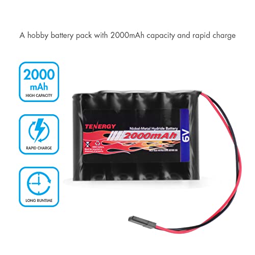 Tenergy NiMH Receiver RX Battery with Hitec Connectors 6V 2000mAh High Capacity Rechargeable Battery Pack for RC Airplanes/RC Aircrafts and More - size: 1 Pack