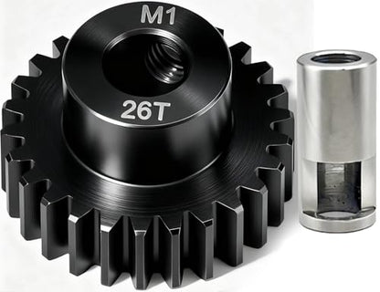 26T M1 8mm Steel Pinion Gear with 8mm to 5mm Adapter Shaft for Traxxas 1/5 X-MAXX 1/10 RC Car Buggy Truck, Available in 14T to 30T Mod 1 Motor Gear for Enhanced Performance and Durability - size: 26T