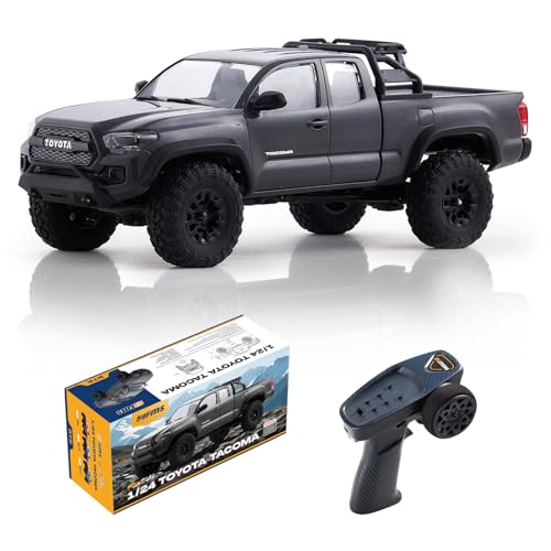 FMS 1/24 FCX24MS Toyota Tacoma S RC Crawler, Officially Licensed RC Truck 2 Speeds Switch with LED Lights, Off-Road RC Model for Adults (Grey) - color: Grey