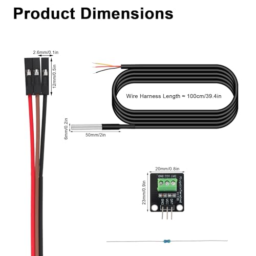 2pcs Temperature Sensor Probe Kit, Waterproof DS18B20 Temperature Sensor Probe with Resistance Needle Adaptor Panel & Dupont Wire for Arduino Raspberry Pi DIY Projects