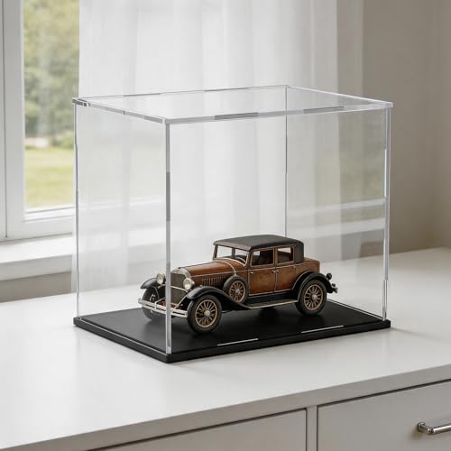 Acrylic Display Case for Collectibles and Miniature Houses, Clear Display Box with Thick Base and Lid for Protection and Showcase, 11x9x11-inch - size: 11"L x 9"W x 11"H