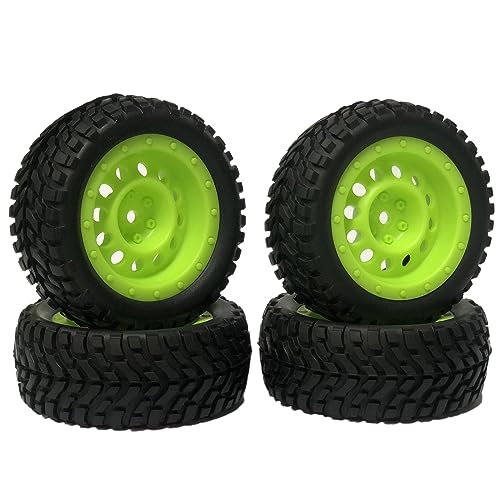 4PCS 75mm Rubber Tyres Tires with Foam Inserts and Plastic Wheel Rims 12mm Hex for 1/10 On-Road RC Drift Touring Car 1/14 1/16 1/18 Rally Car Replacement Parts(V-Green) - color: V-green