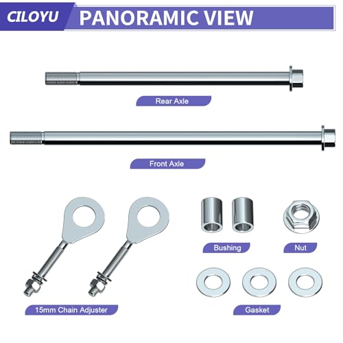 CT200U-EX 14mm 285mm Rear Axle Kit with 300mm Mini Bike Front Axle | 14mm Front and Rear Axle Compatible with Coleman CT200U-EX 196CC Minibike Parts 15mm Chain Adjuster - size: 285mm rear axle + 300mm front axle