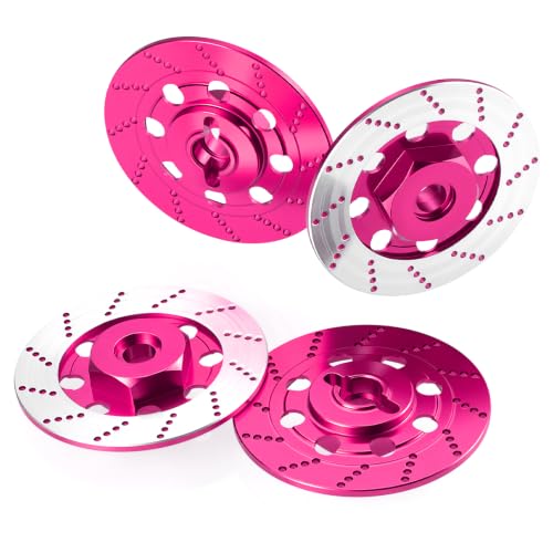 4PCS MORFUM RC Aluminum Alloy Hex Drift Wheels Rim Tires Hub Brake Disc Compatible with Sakura D4 AWD RWD 1/10 RC Drift Crawler Car Upgrade Parts (Pink) - color: Pink