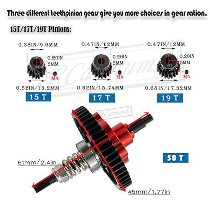 RC 50T Slipper Clutch Eliminator Differential Locker Gear Upgrades Part for Slash Rustler Stampede 4X4/4x4 VXL,50T Spur Gear with Pinions Gears Set(15T 17T 19T),#6878,Red - color: Red(50T)