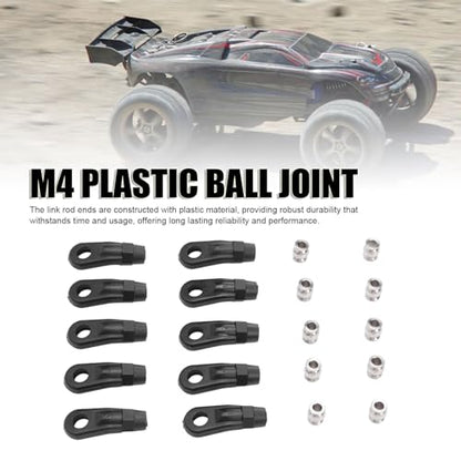 10PCS M4 Plastic Tie Rod End Ball Joint RC Link Rod Ends, Adjustable Depth Installation for Axial SCX10 I II III