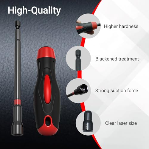 21-Piece Magnetic Nut Driver Set - SAE (1/4" to 9/16") & Metric (5mm to 15mm) Nut Driver Set with Non-Slip Silicone Grip Handle - Cr-V Magnetic Socket set - size: 21-Piece Magnetic Nut Driver Set