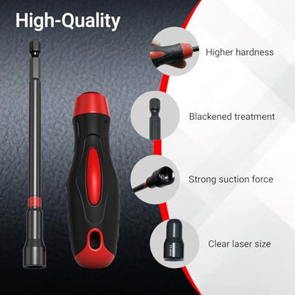 21-Piece Magnetic Nut Driver Set - SAE (1/4" to 9/16") & Metric (5mm to 15mm) Nut Driver Set with Non-Slip Silicone Grip Handle - Cr-V Magnetic Socket set - size: 21-Piece Magnetic Nut Driver Set