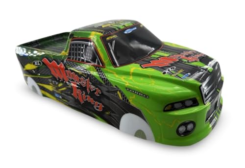 1/10 Scale RC Drift Body Shell - Painted Pickup Truck Lexan Body for Touring & Off-Road RC Cars - Monster King Graphic (Green) - color: Green