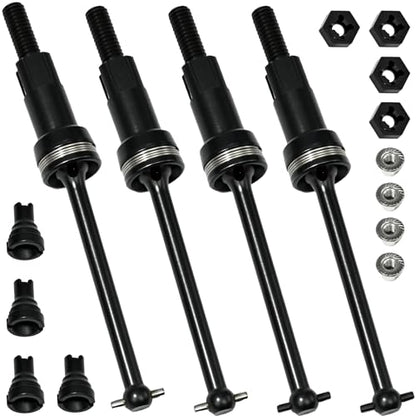 Hardened Steel CVD Drive Shafts Set with Adapters, Nuts, Center Drive Cups, Front Rear Dogbone Driveshaft Axles Upgrades Part for 1/16 Mojave Grom ARA2304, ARA2304S, ARA2104 (Black,Black) - color: Black-black